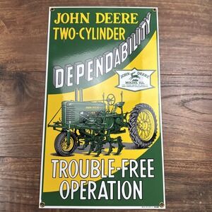 Rare Ande‎ Rooney John Deere Two Cylinder Porcelain Sign 15"x9" 2000 Heavy